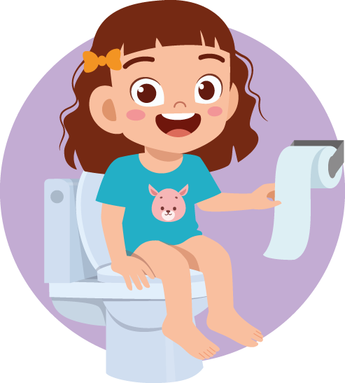 Cartoon image of young girl sat on the toilet.