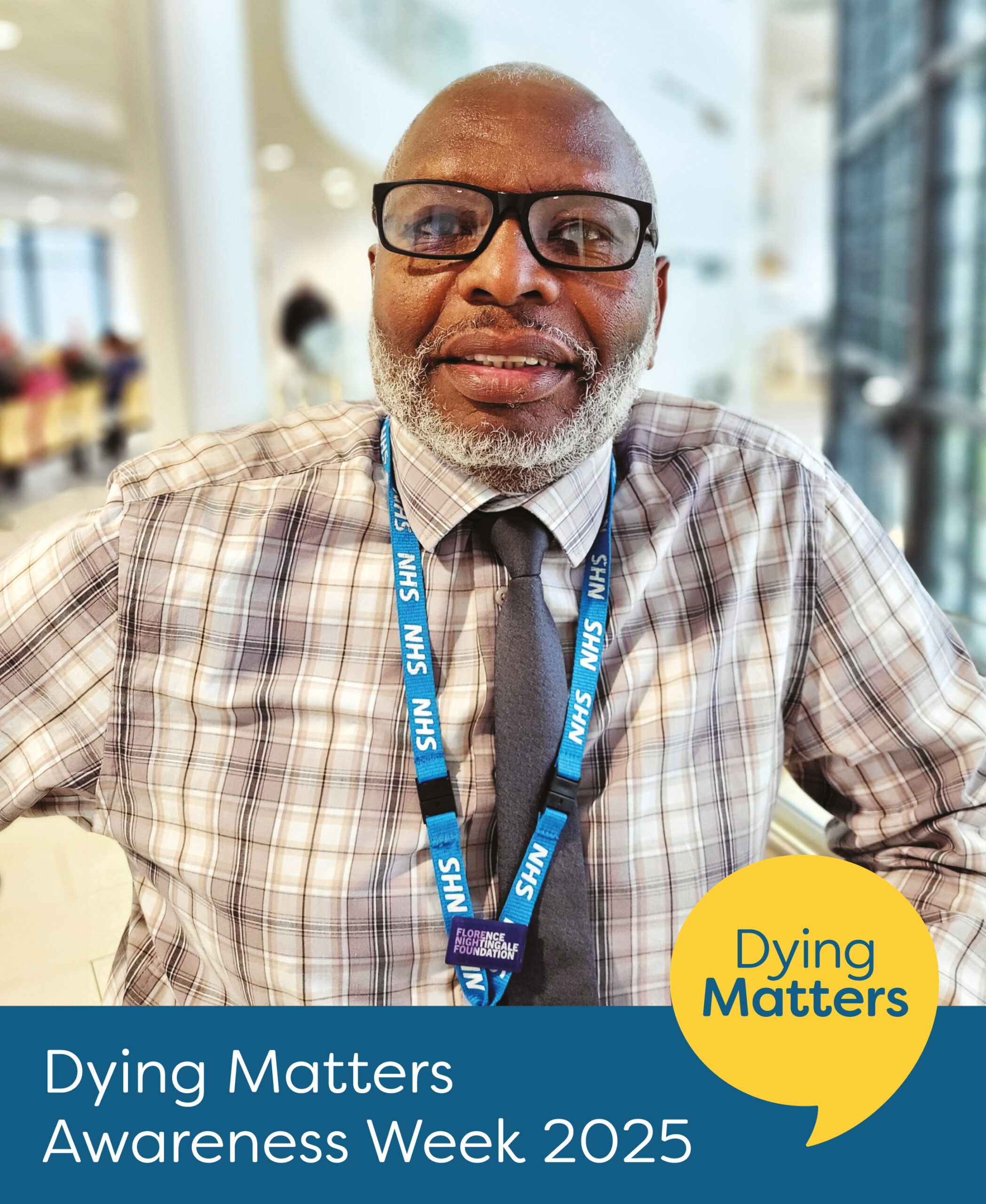 Man wearing glasses in smart dress supporting Dying Matters Awareness Week
