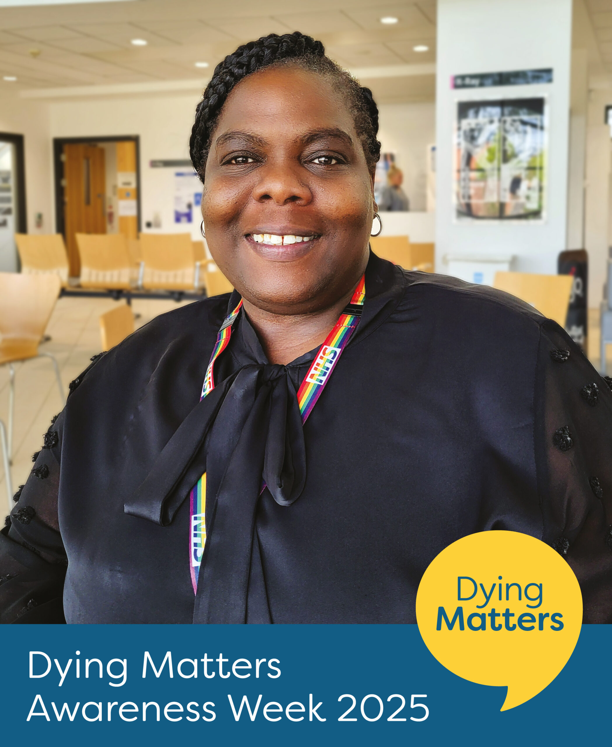 Woman in smart dress supporting Dying Matters Awareness Week
