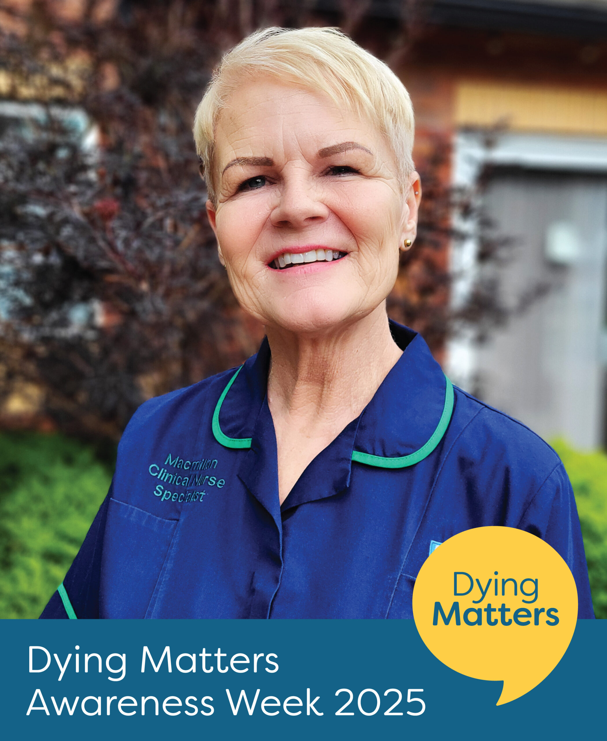 Female clinical member of NHS staff supporting Dying Matters Awareness Week