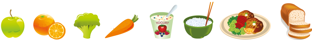 Graphic showing different food groups, including fruit, vegetables and carbohydrates. 