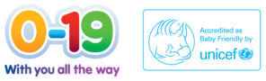 0-19 logo and Unicef baby friendly accreditation logo