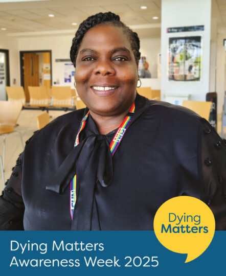 Woman in smart dress supporting Dying Matters Awareness Week