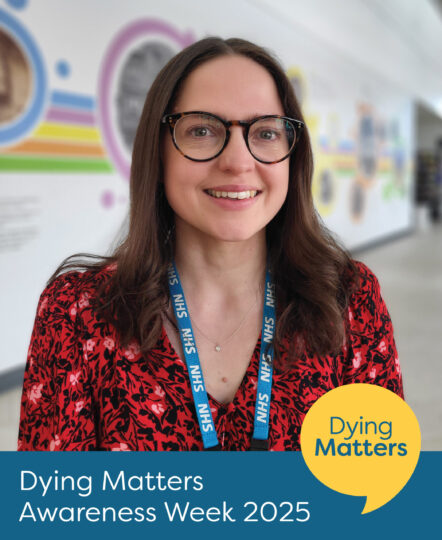 Woman in glasses supporting Dying Matters Awareness Week