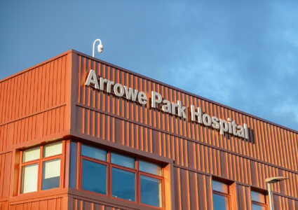 Photograph of Arrowe Park Hospital Text reads: Arrowe Park Hospital