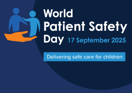 World Patient Safety logo Text reads: World Patient Safety Day 17 September 2025 Delivering safe care for children