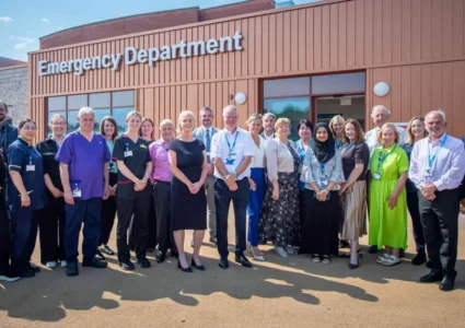 Group photo in front of Arrowe Park emergency department