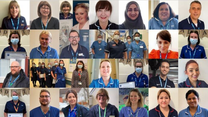 Collage of lots of clinical front line staff from different services